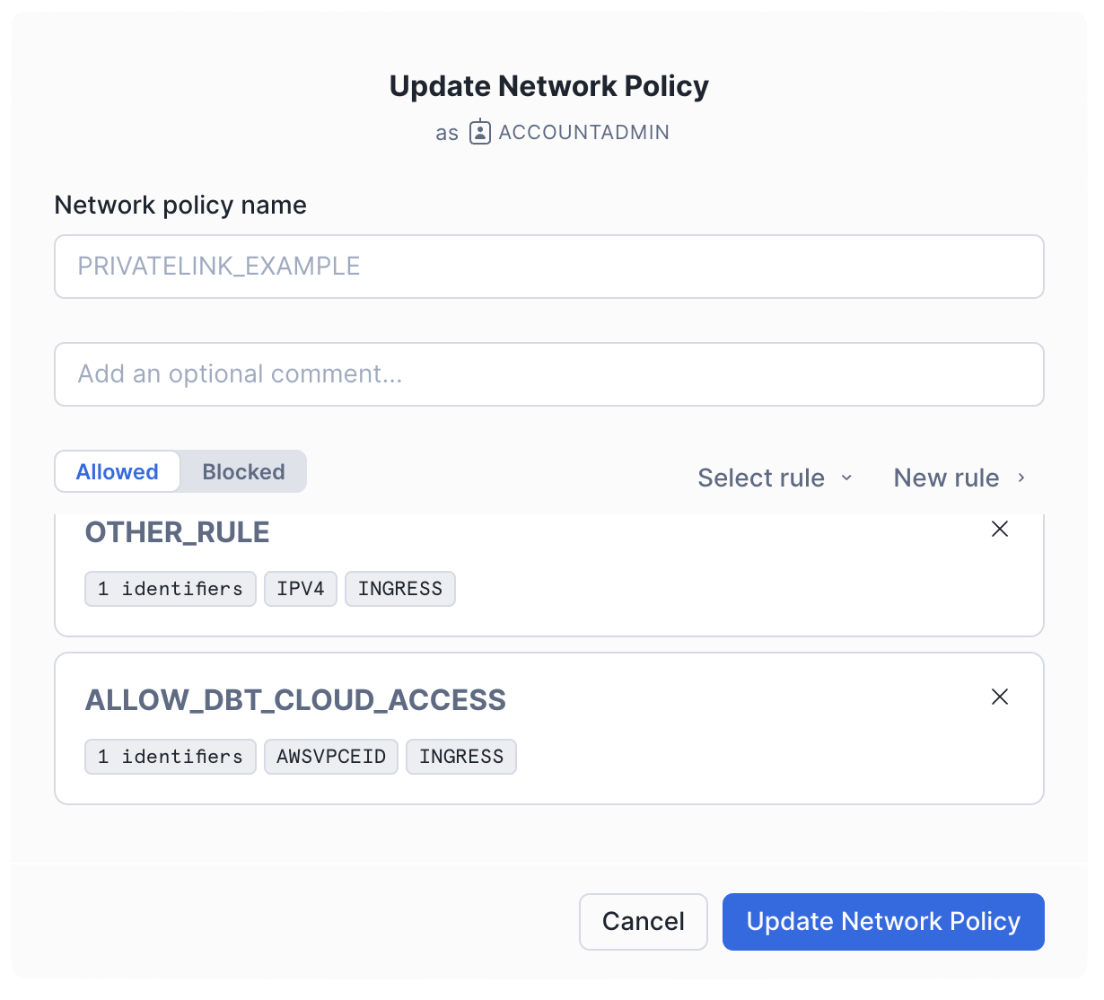 Update Network Policy